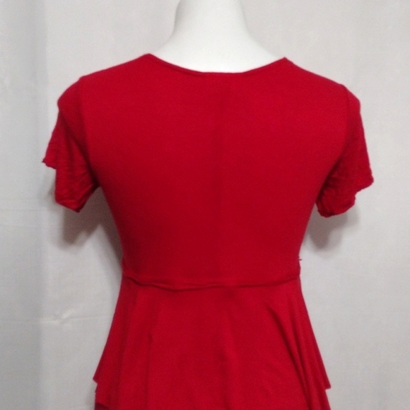 Ruby Jane Red Scoop Neck Raw Seam Tiered Midi Dress Medium Soft Stretchy Casual - Picture 8 of 13